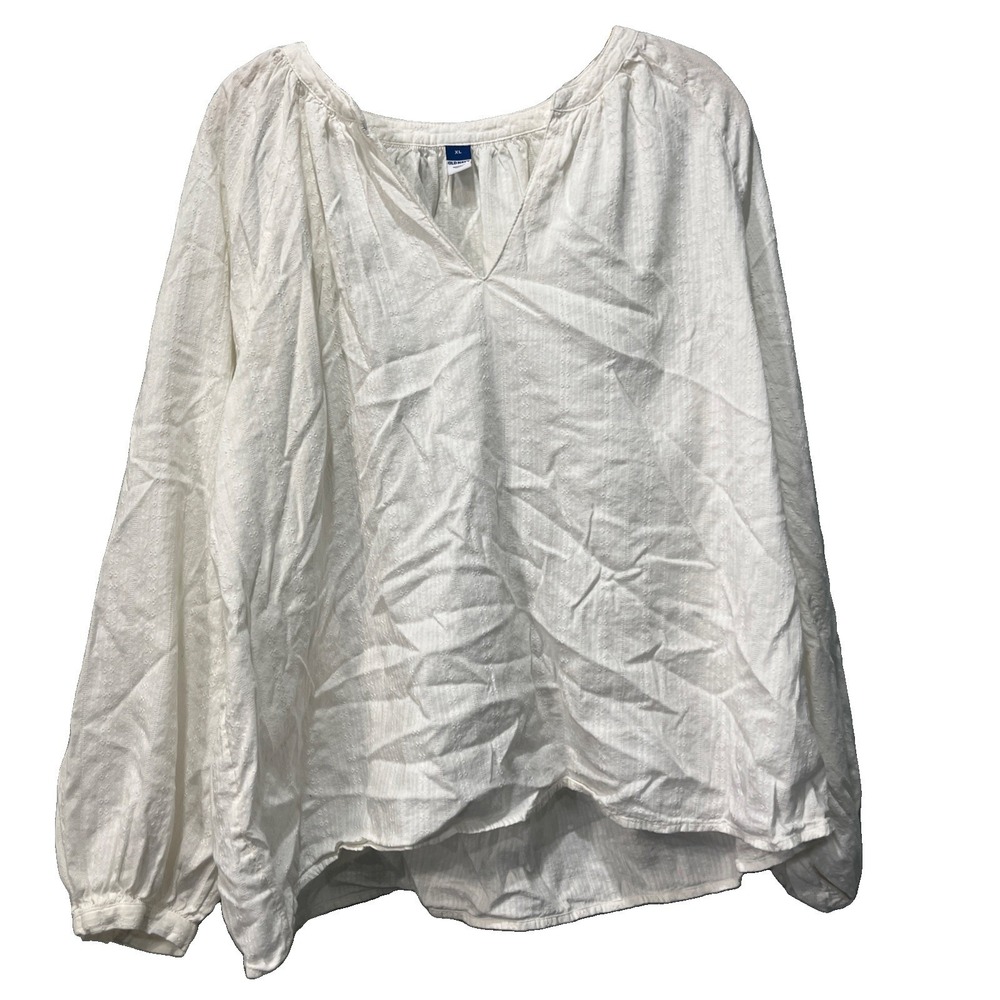 Old Navy‎ Blouse Womens XL White Sea Salt Textured LS Peasant Balloon Sleeve Top